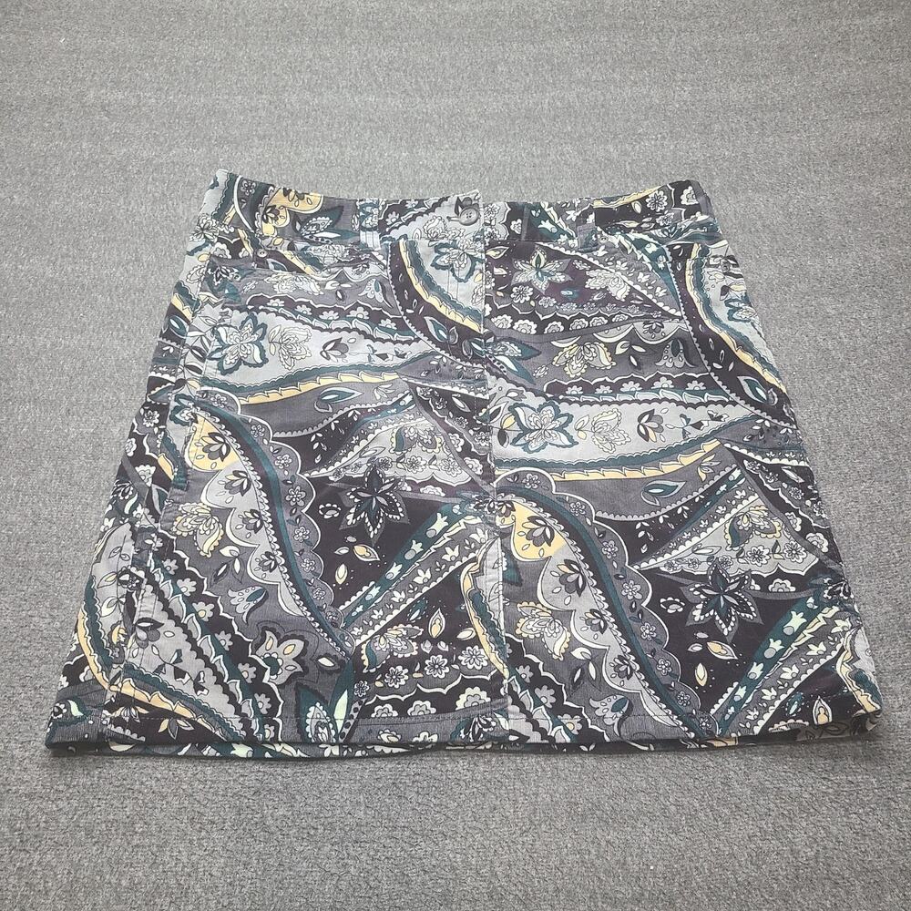 Ann‎ Taylor Skirt Womens 16 Black Gray Paisley Corduroy Stretch Pockets Casual